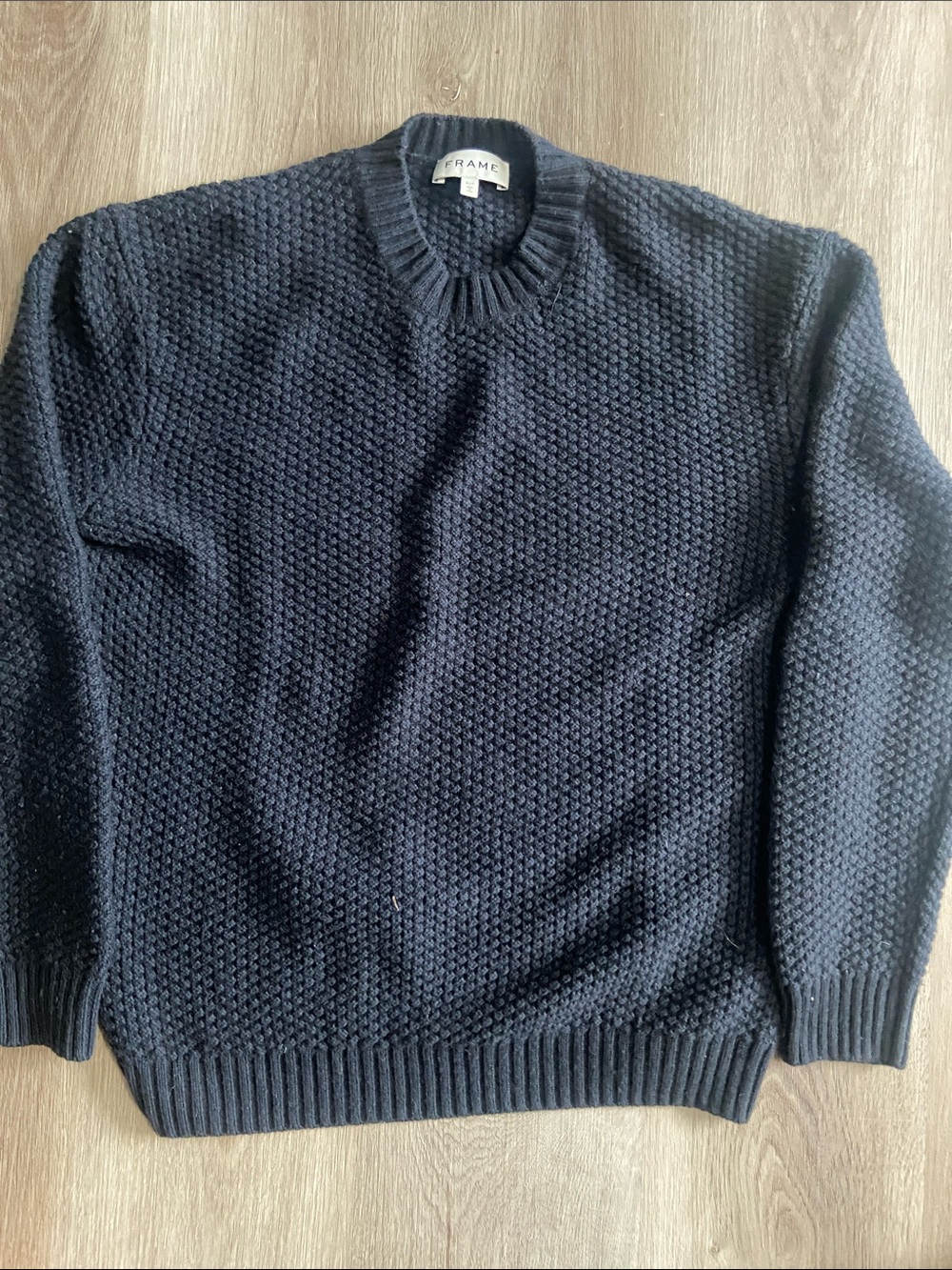 90/10 Wool and Cashmere blend Frame Denim Navy Chunky Knit Crewneck Sweater